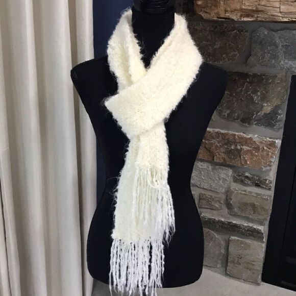 Handmade Knitted Winter Scarf, One Size, Cream - Picture 1 of 5